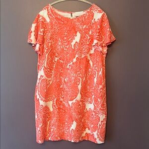 Grace Elements Feminine Linen Coral Shift Dress Women’s L with flutter sleeves
